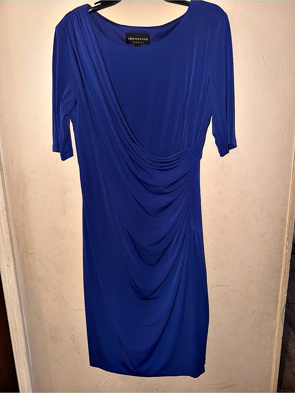 Connected Apparel Draped Midi Dress in Blue Size 14 Like New